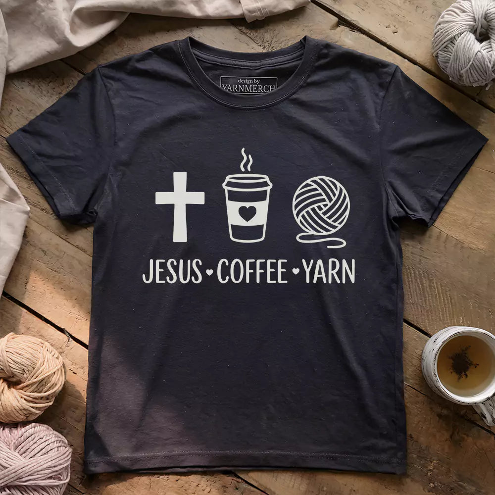 Jesus, Coffee and Yarn T-shirt - Prismatic Fiber Arts
