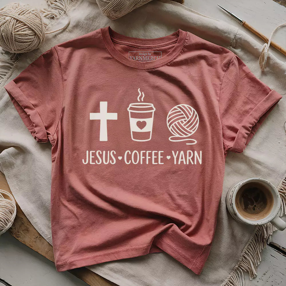 Jesus, Coffee and Yarn T-shirt - Prismatic Fiber Arts