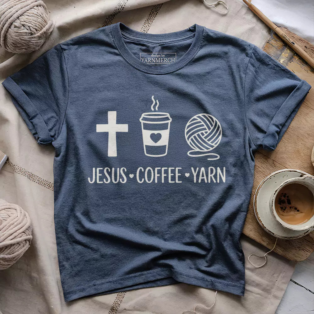 Jesus, Coffee and Yarn T-shirt - Prismatic Fiber Arts