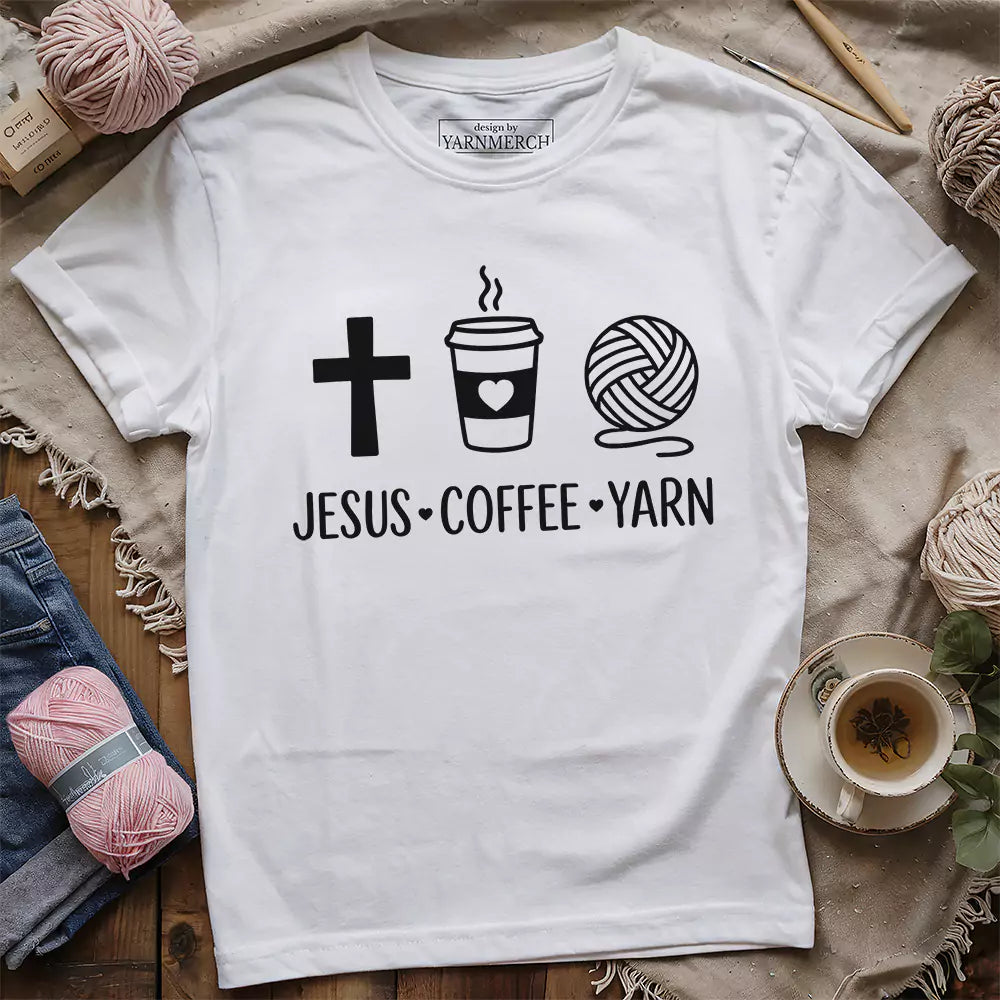 Jesus, Coffee and Yarn T-shirt - Prismatic Fiber Arts