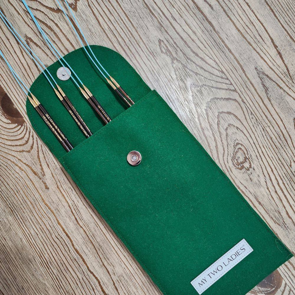 Blue Silk | Fine-Medium Set |  Adjustable Knitting Needles  | 4 Sizes | US5, US6, US7, US8 | w/custom case - Prismatic Fiber Arts