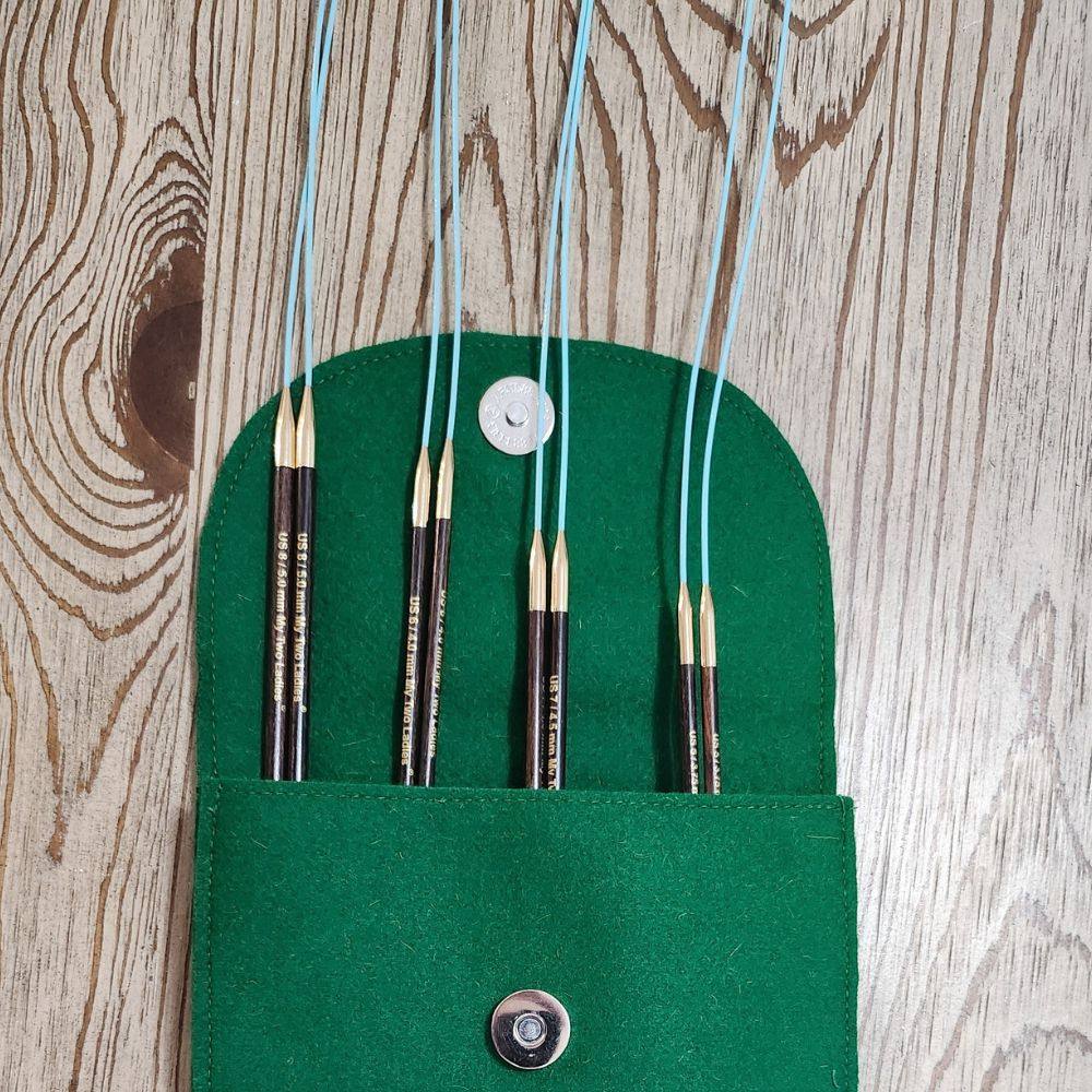 Blue Silk | Fine-Medium Set |  Adjustable Knitting Needles  | 4 Sizes | US5, US6, US7, US8 | w/custom case - Prismatic Fiber Arts