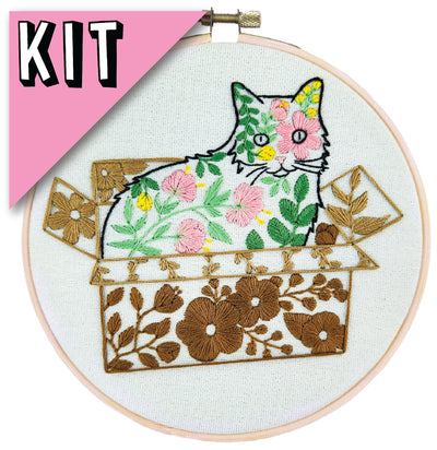 Belle In a Box, Floral Cat Embroidery Kit - Prismatic Fiber Arts