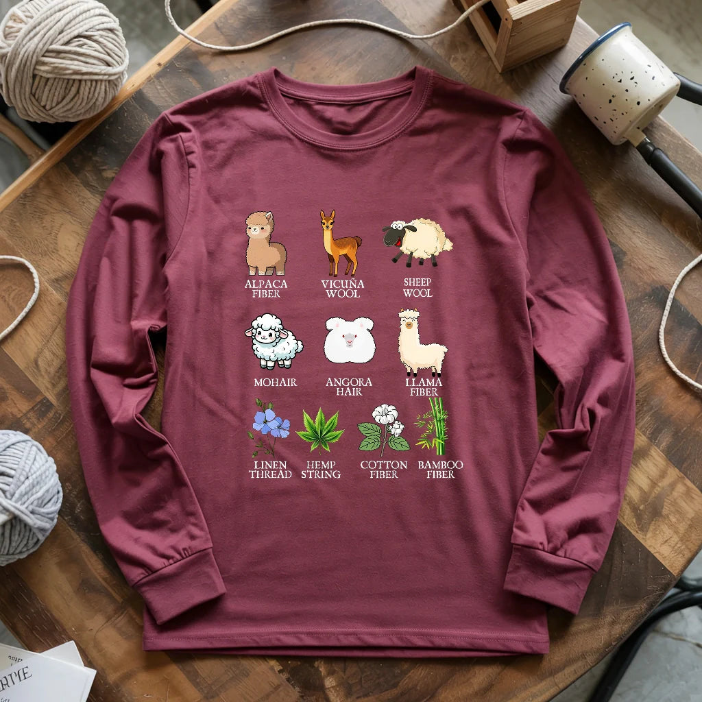 Flora Fauna Fiber Long Sleeve T-shirt - Prismatic Fiber Arts