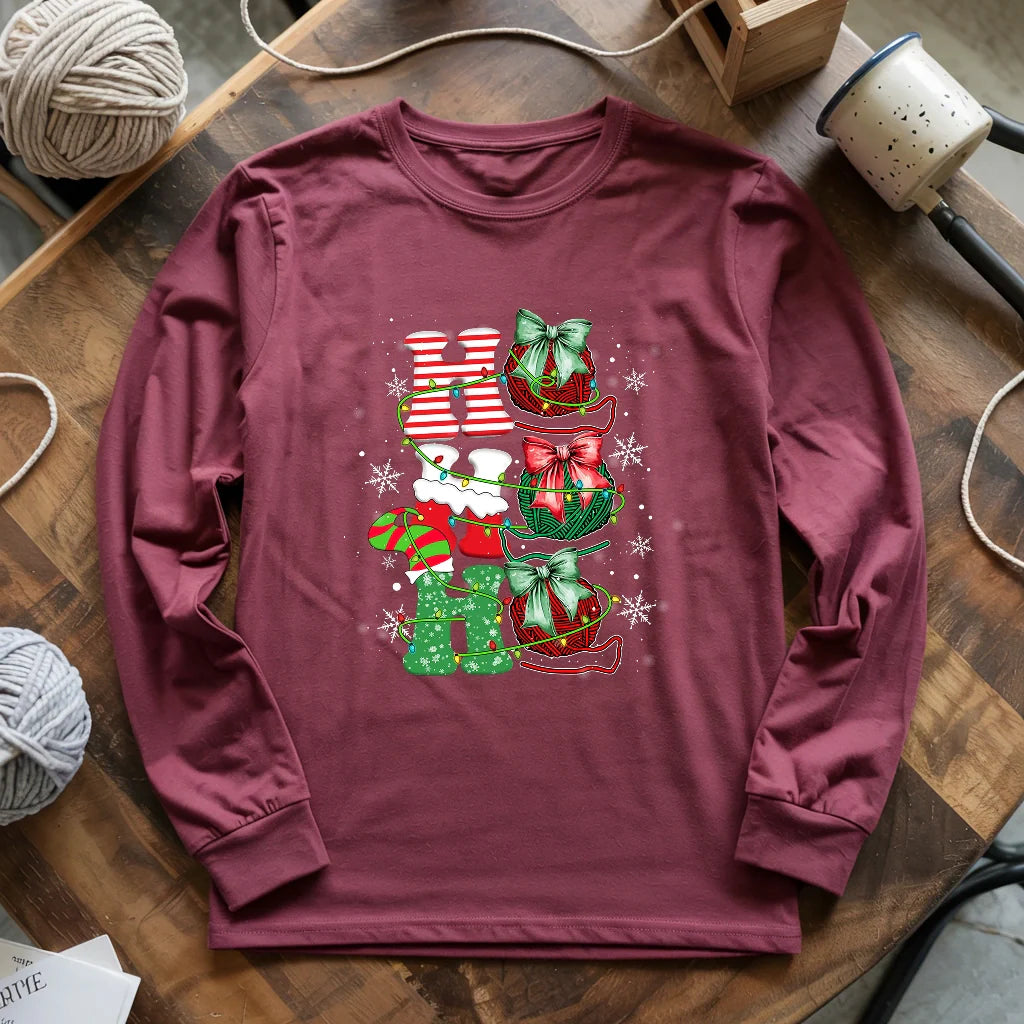 Ho Ho Ho Long Sleeve T-shirt - Prismatic Fiber Arts