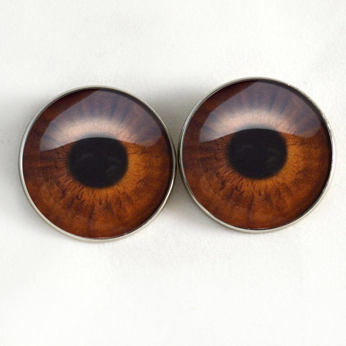 Medium Brown Human Inspired Sew-On Button Glass Eyes - Prismatic Fiber Arts