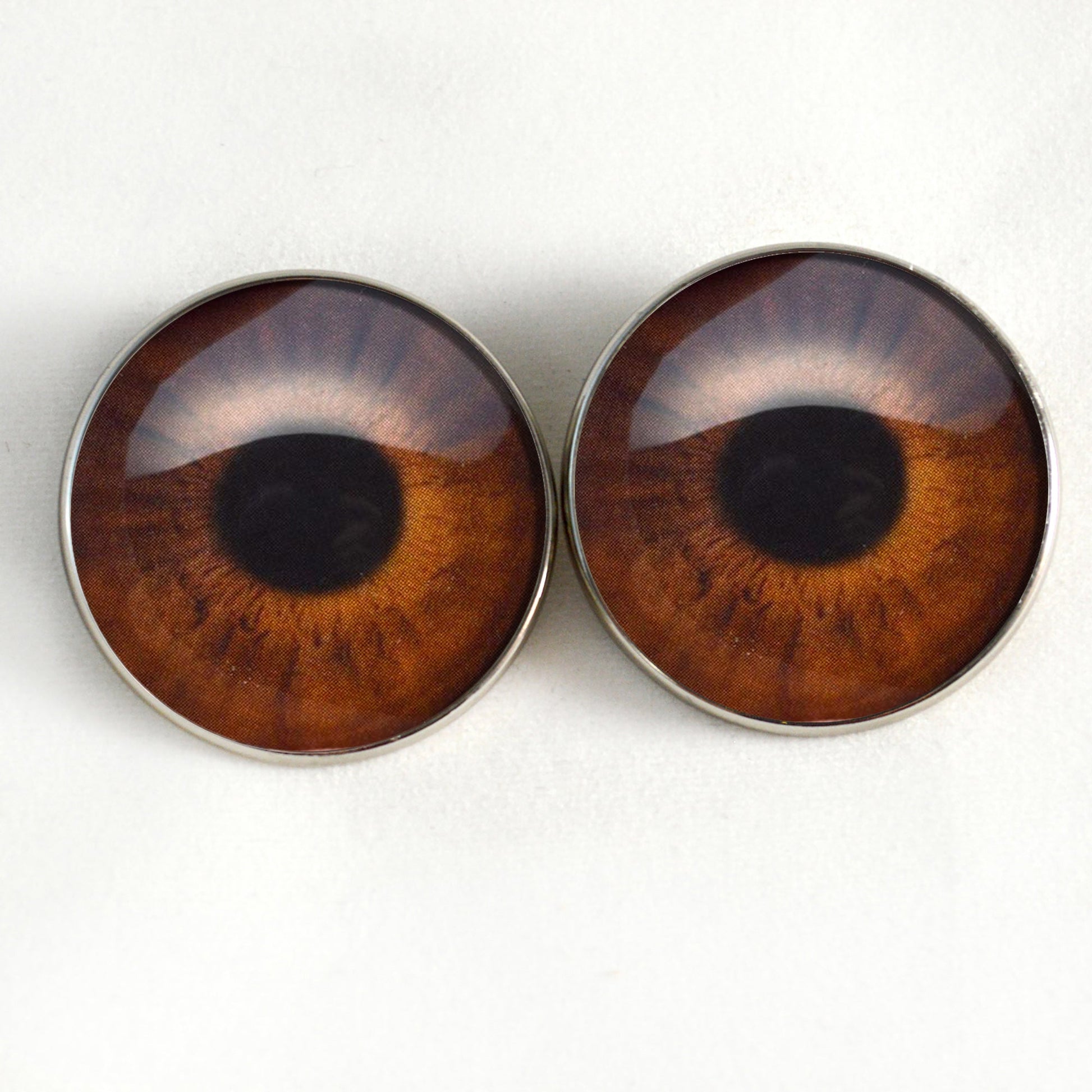 Medium Brown Human Inspired Sew-On Button Glass Eyes - Prismatic Fiber Arts