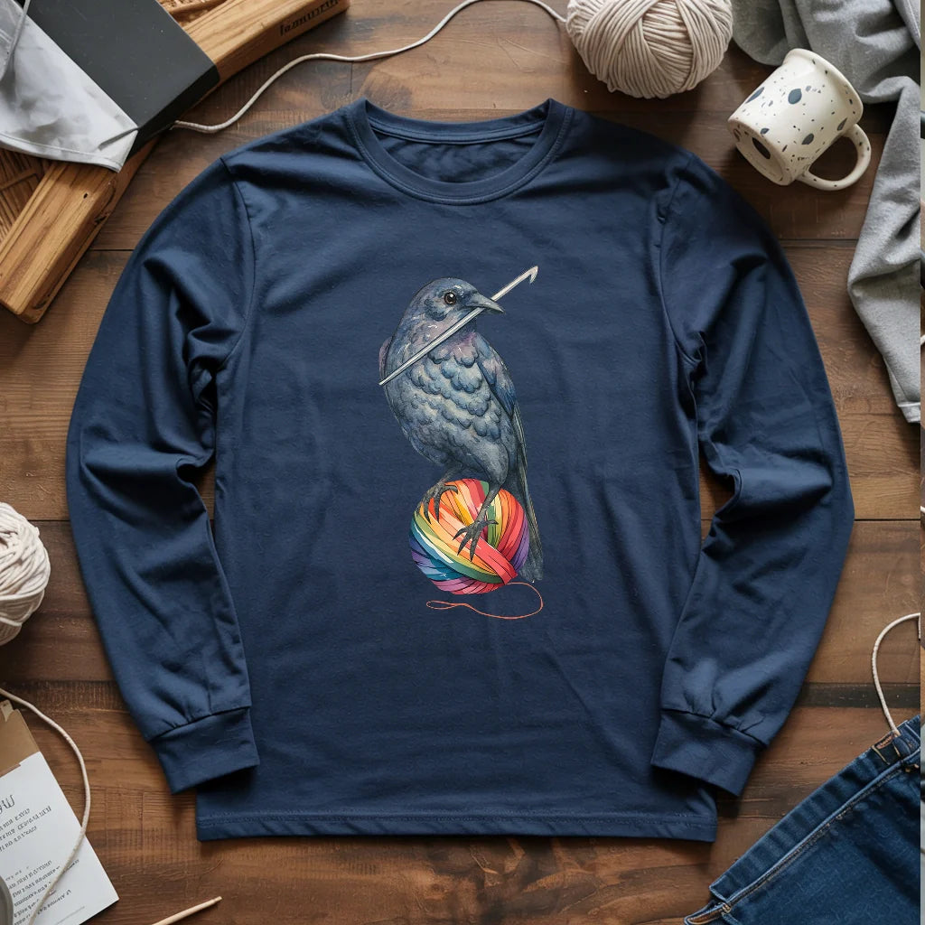 Crochet Crow Long Sleeve T-shirt - Prismatic Fiber Arts