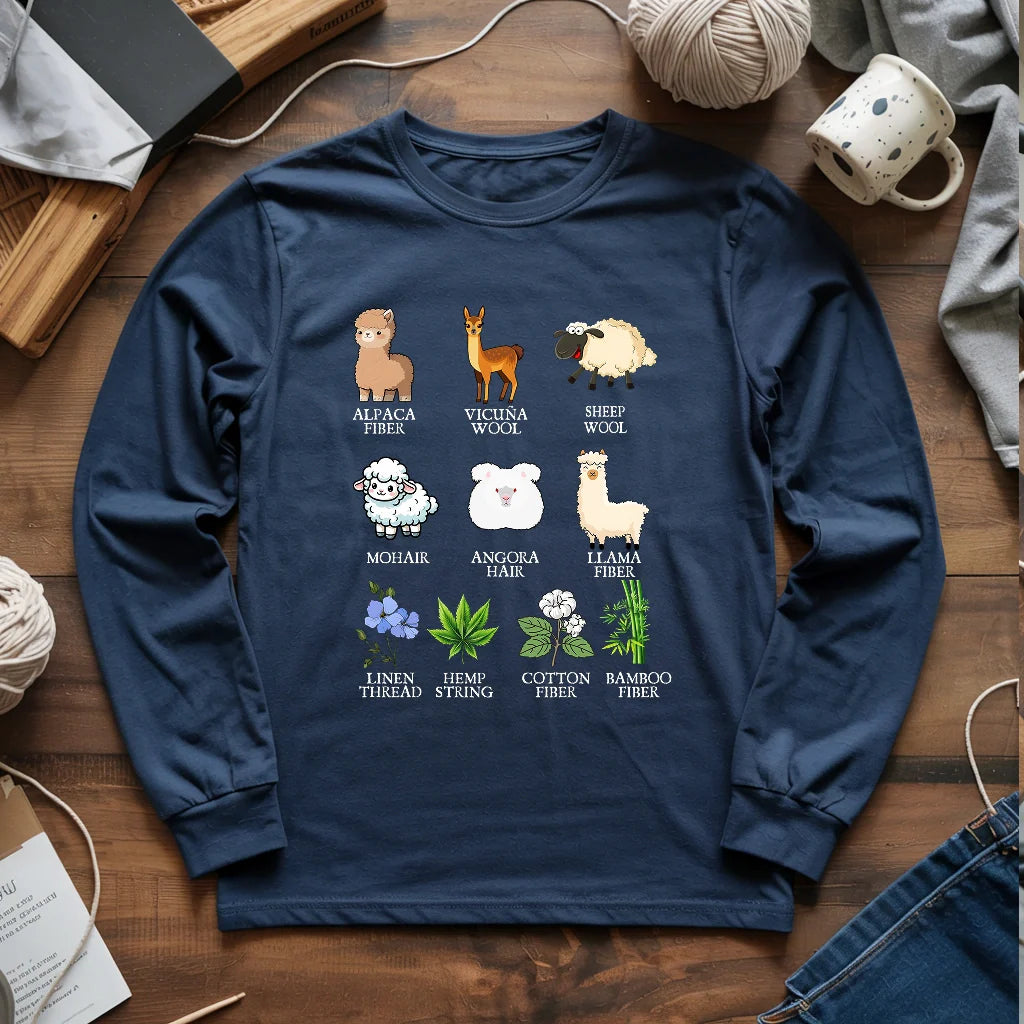 Flora Fauna Fiber Long Sleeve T-shirt - Prismatic Fiber Arts