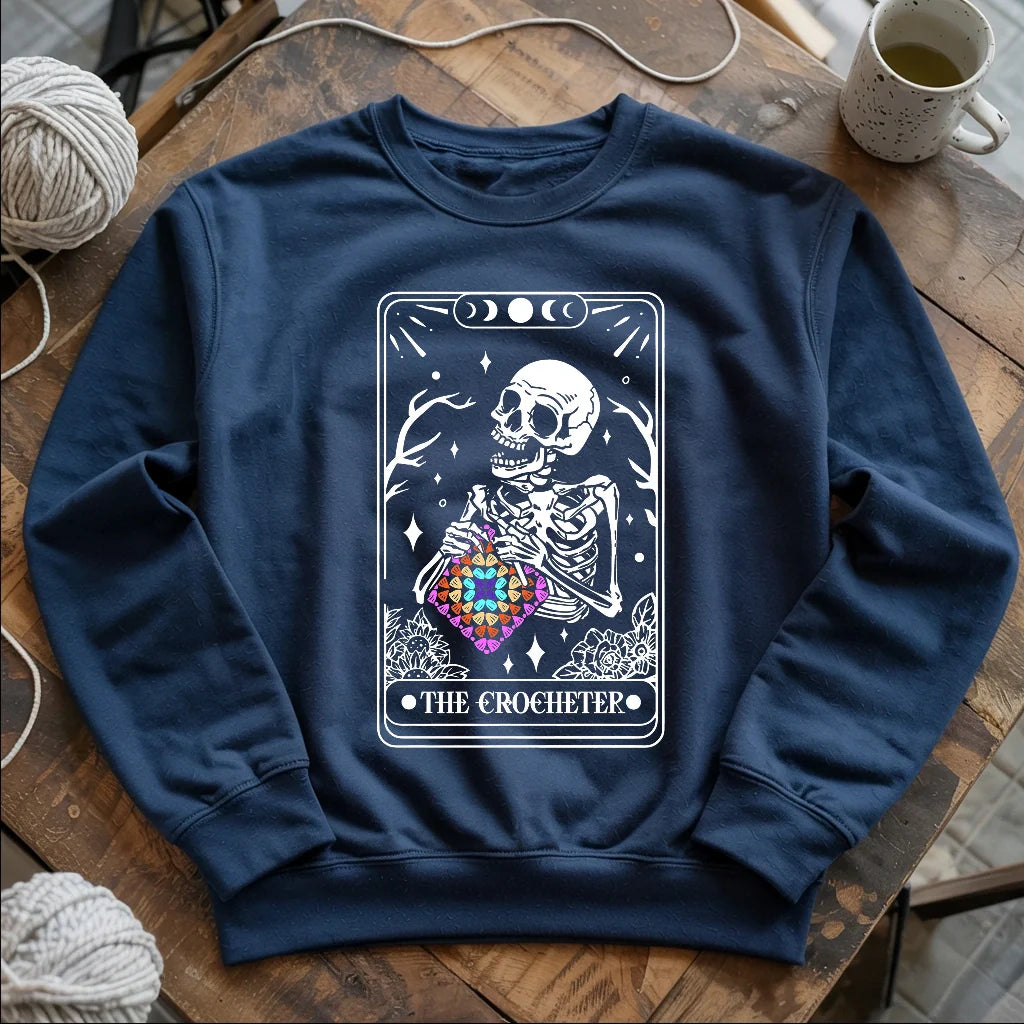 Skeleton Crocheter Tarot Sweatshirt - Prismatic Fiber Arts
