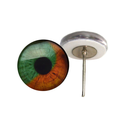 Orange and Green Human Inspired Glass Eyes on Wire Pin Posts