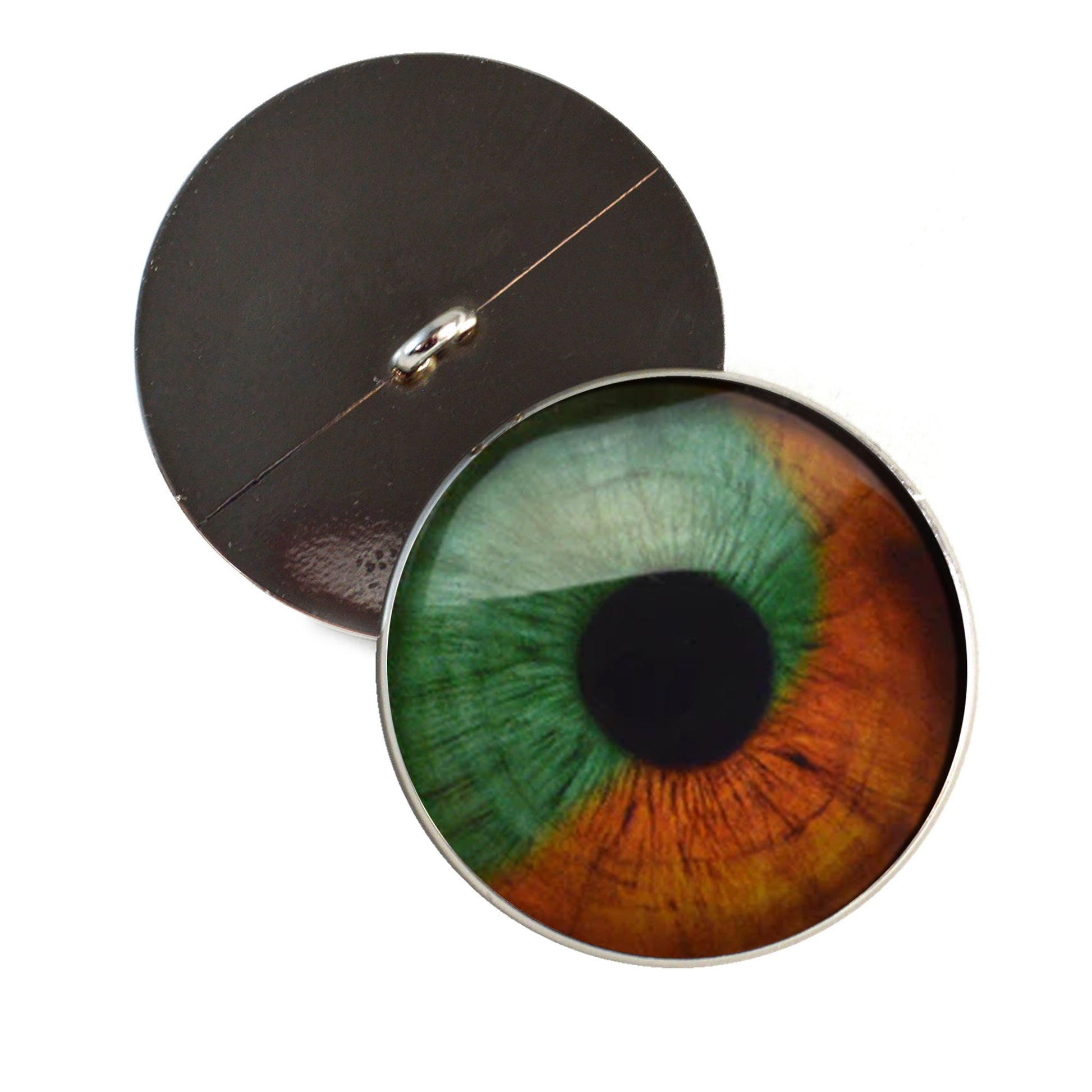 Orange and Green Human Sew-On Button Glass Eyes - Prismatic Fiber Arts