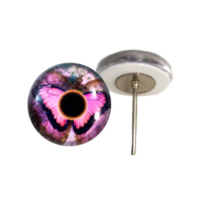Pink Butterfly Glass Eyes on Wire Pin Posts