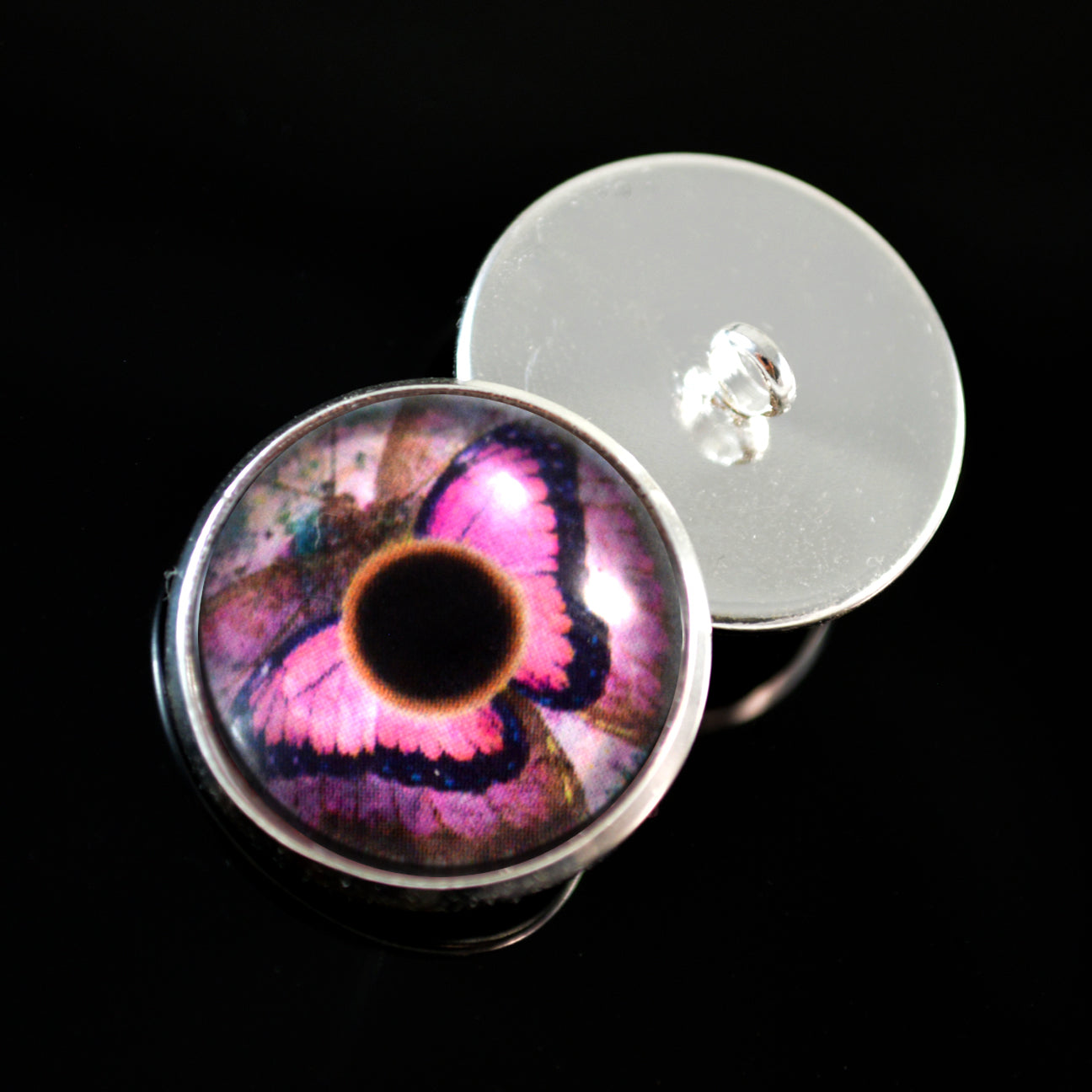 Pink Butterfly Sew-On Button Glass Eyes - Prismatic Fiber Arts