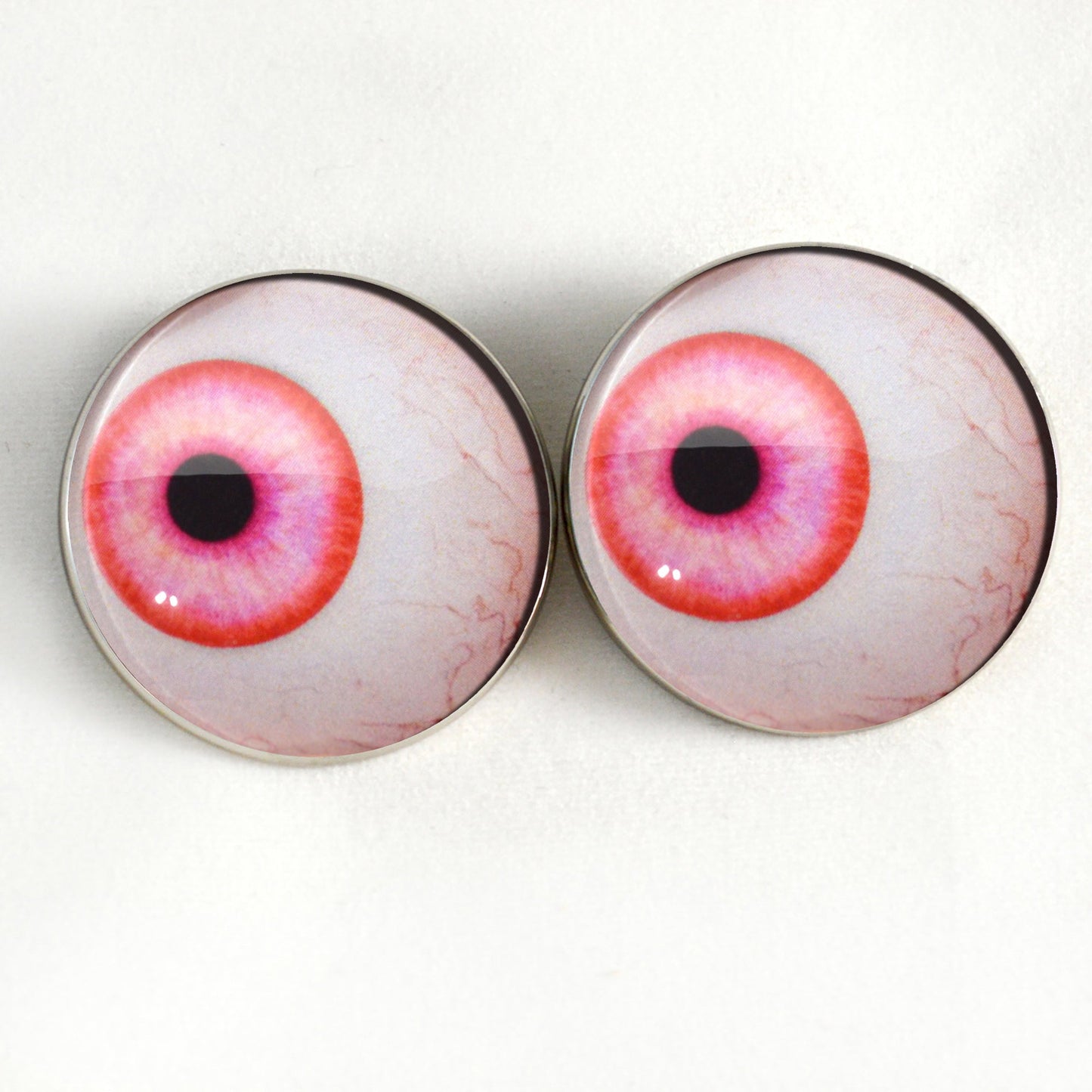 Side Glance Pink Albino Sew-On Button Glass Eyes - Prismatic Fiber Arts