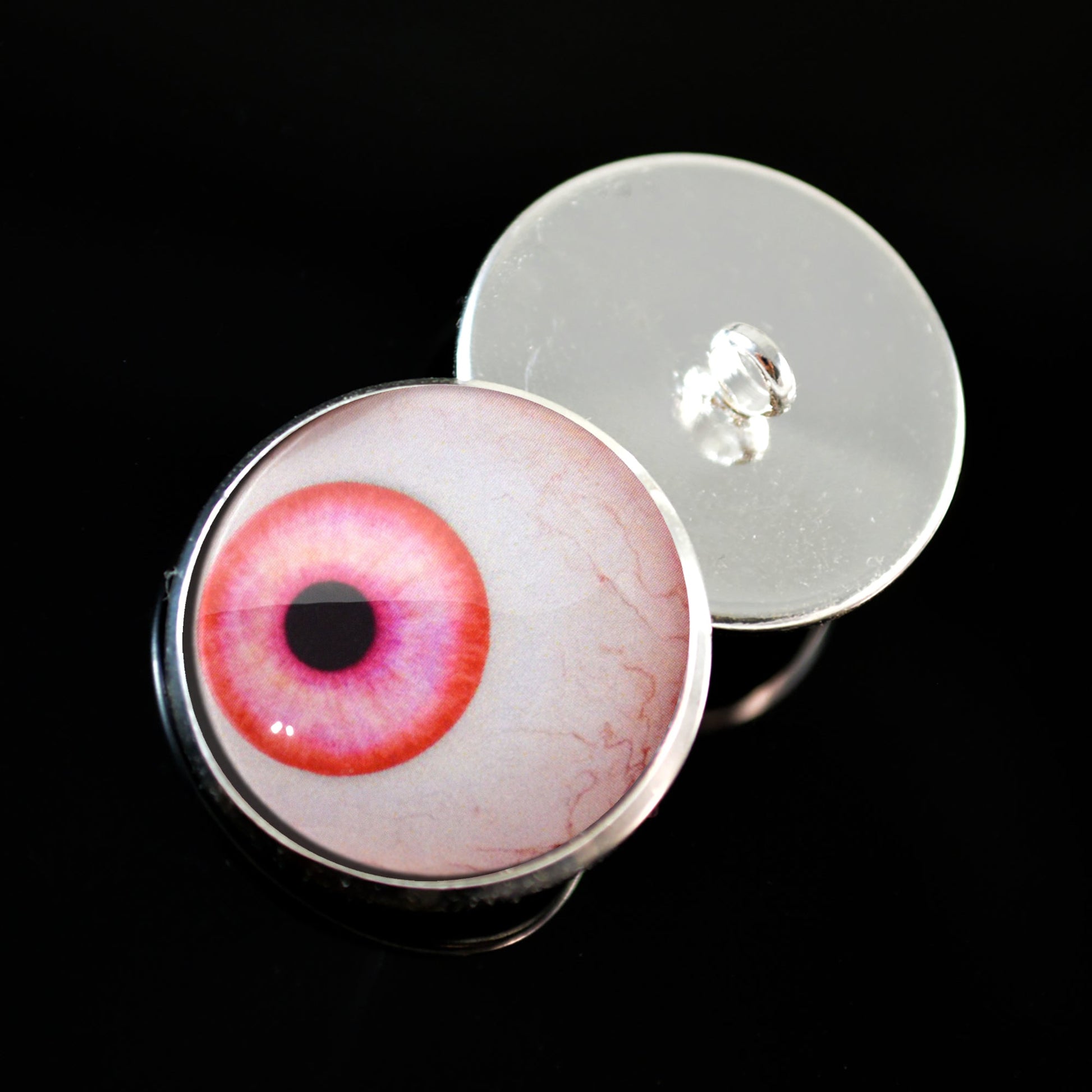 Side Glance Pink Albino Sew-On Button Glass Eyes - Prismatic Fiber Arts