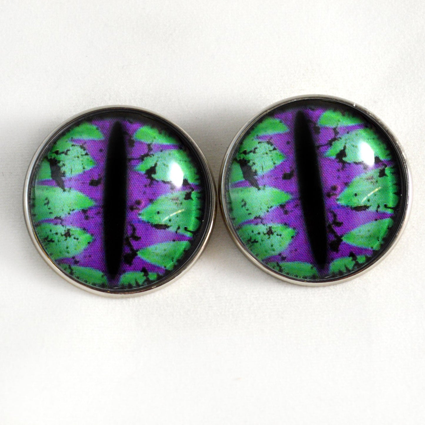 Purple and Teal Green Dragon Sew-On Button Glass Eyes - Prismatic Fiber Arts