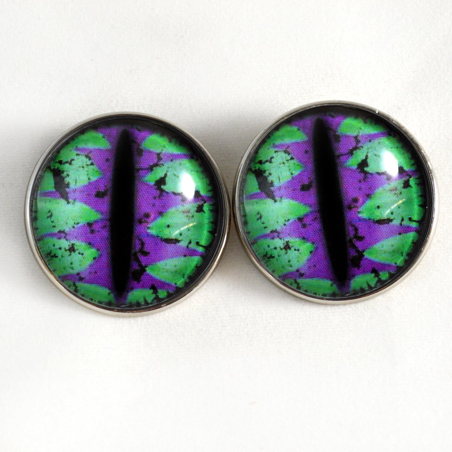 Purple and Teal Green Dragon Sew-On Button Glass Eyes - Prismatic Fiber Arts