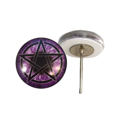 Purple Pentacle Witch Glass Eyes on Wire Pin Posts