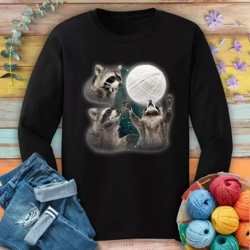 Racoon & Yarn Ball Long Sleeve T-shirt - Prismatic Fiber Arts