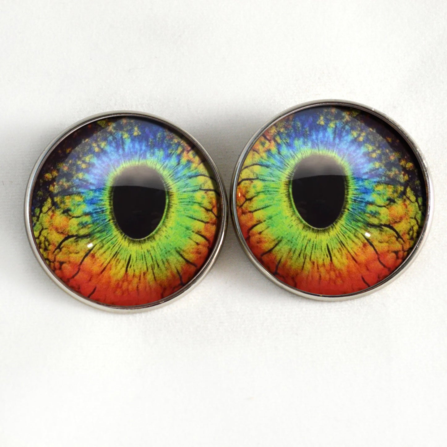 Rainbow Lizard Reptile Inspired Sew-On Button Glass Eyes - Prismatic Fiber Arts