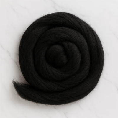 Black Merino Wool Carded Sliver | 19 Micron Dyed Wool - Prismatic Fiber Arts