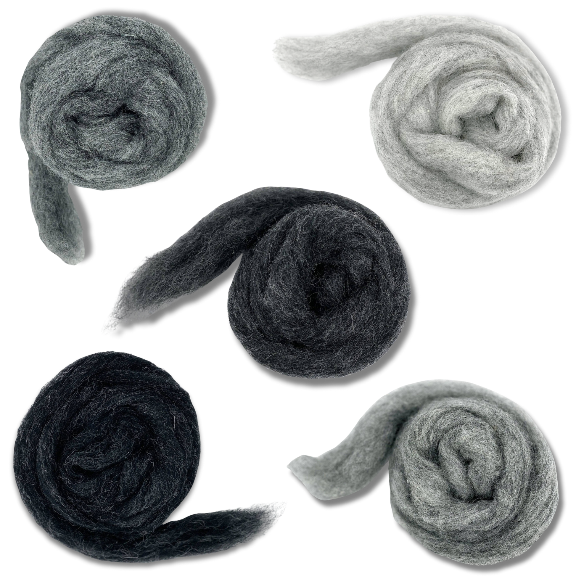Grey Spectrum Carded Corriedale Wool Sliver Variety Pack - Prismatic Fiber Arts