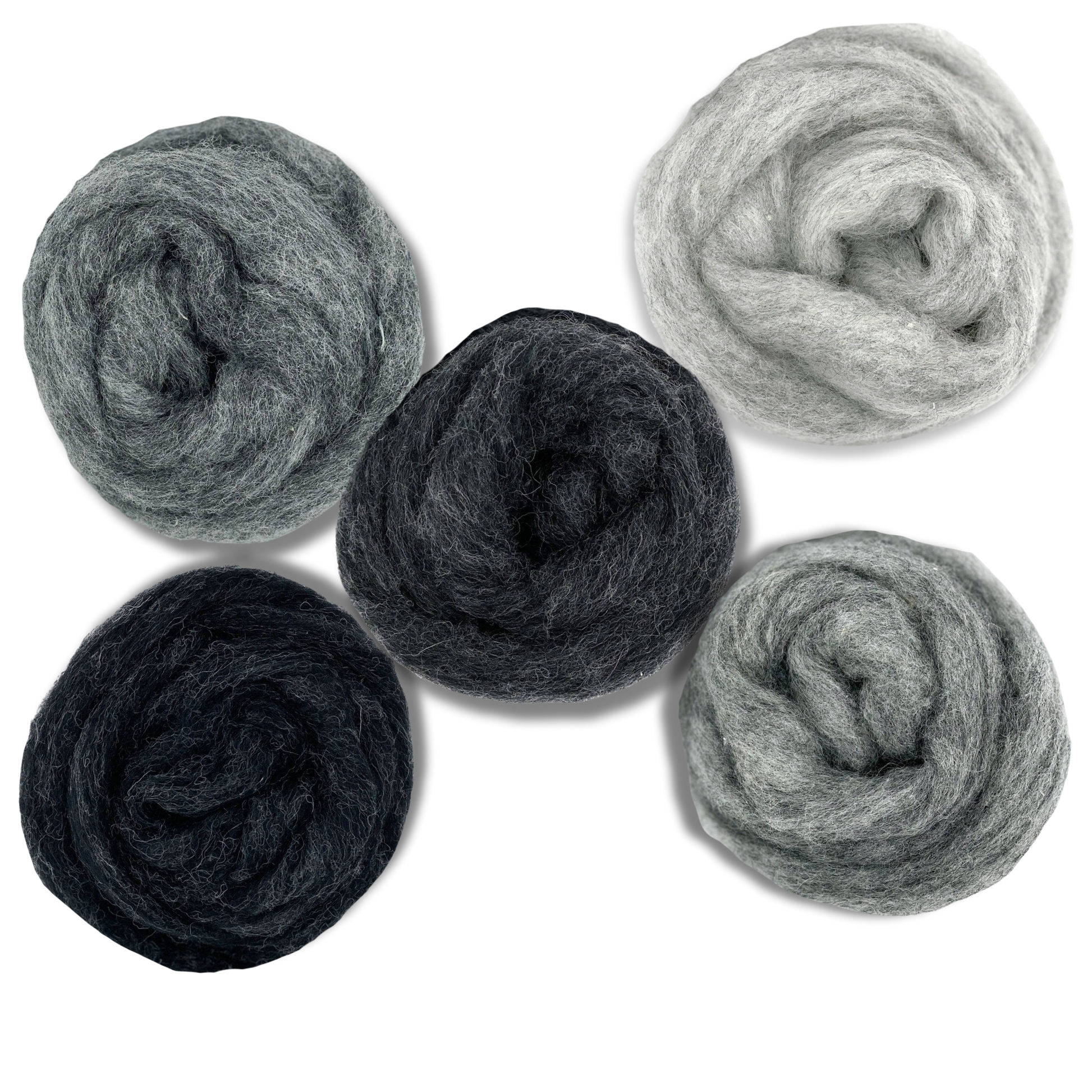 Grey Spectrum Carded Corriedale Wool Sliver Variety Pack - Prismatic Fiber Arts