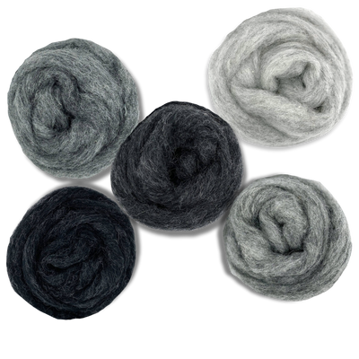 Grey Spectrum Carded Corriedale Wool Sliver Variety Pack - Prismatic Fiber Arts