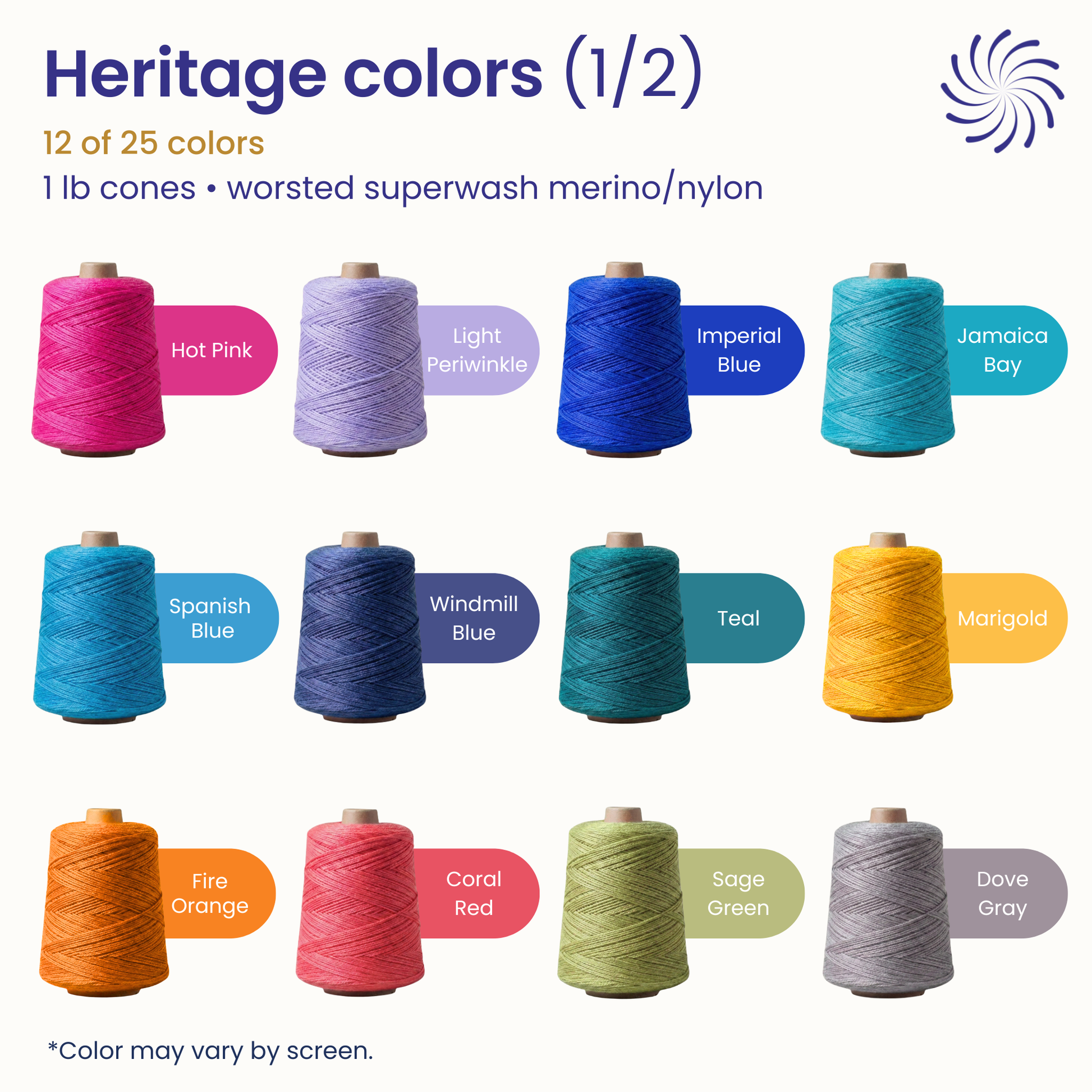 Revolution Fibers Heritage Yarn Worsted 1 lb Weaving Cones | 80% Superwash Merino Wool and 20% Nylon Blend - Prismatic Fiber Arts