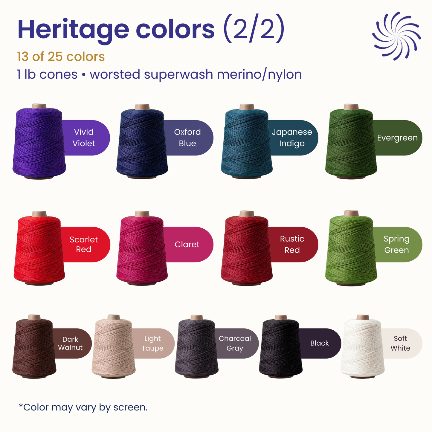 Revolution Fibers Heritage Yarn Worsted 1 lb Weaving Cones | 80% Superwash Merino Wool and 20% Nylon Blend - Prismatic Fiber Arts