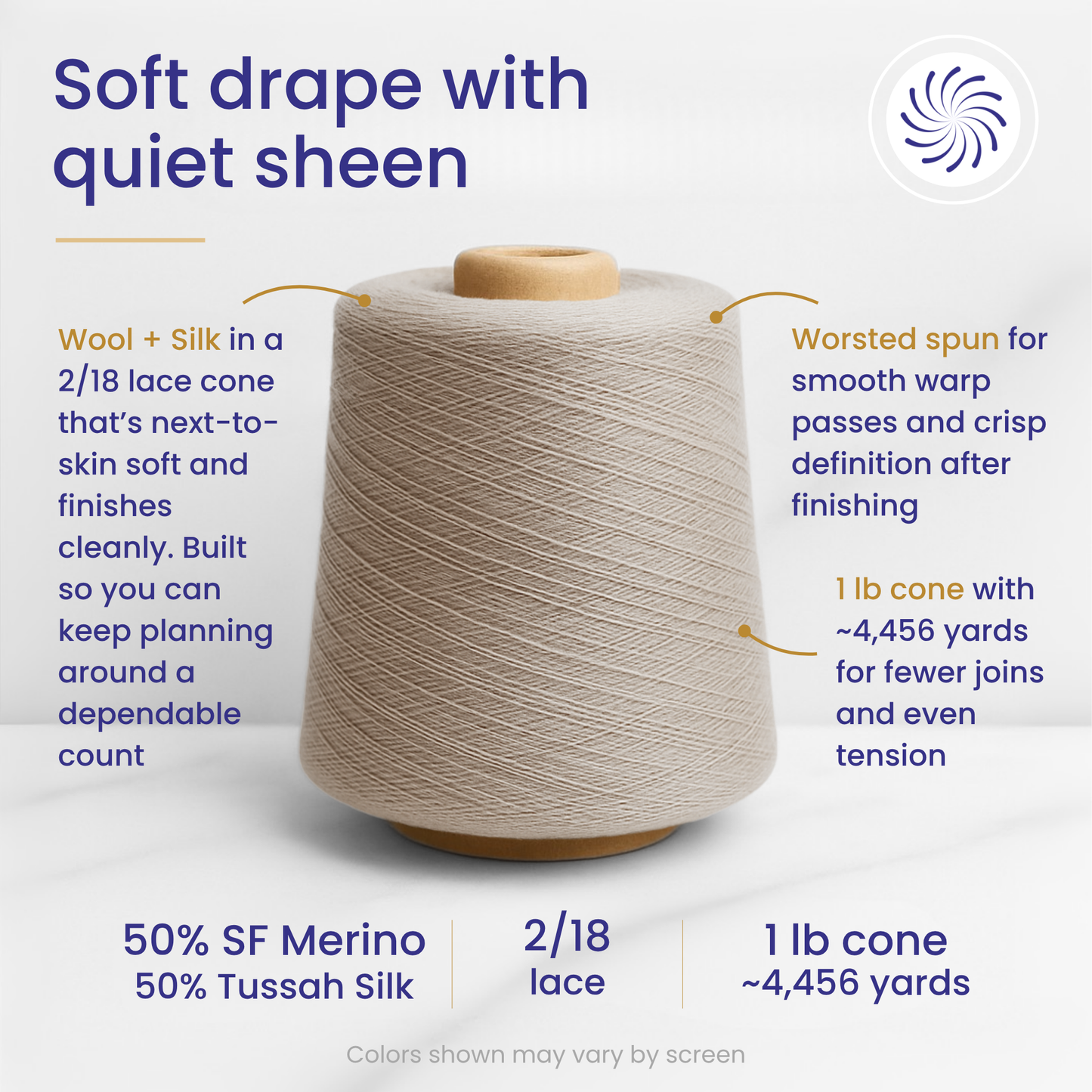 Revolution Fibers Zephira Wool-Silk 1lb Cones | 2/18 Lace Weight Yarn | 50% Superfine Merino Wool & 50% Tussah Silk - Prismatic Fiber Arts