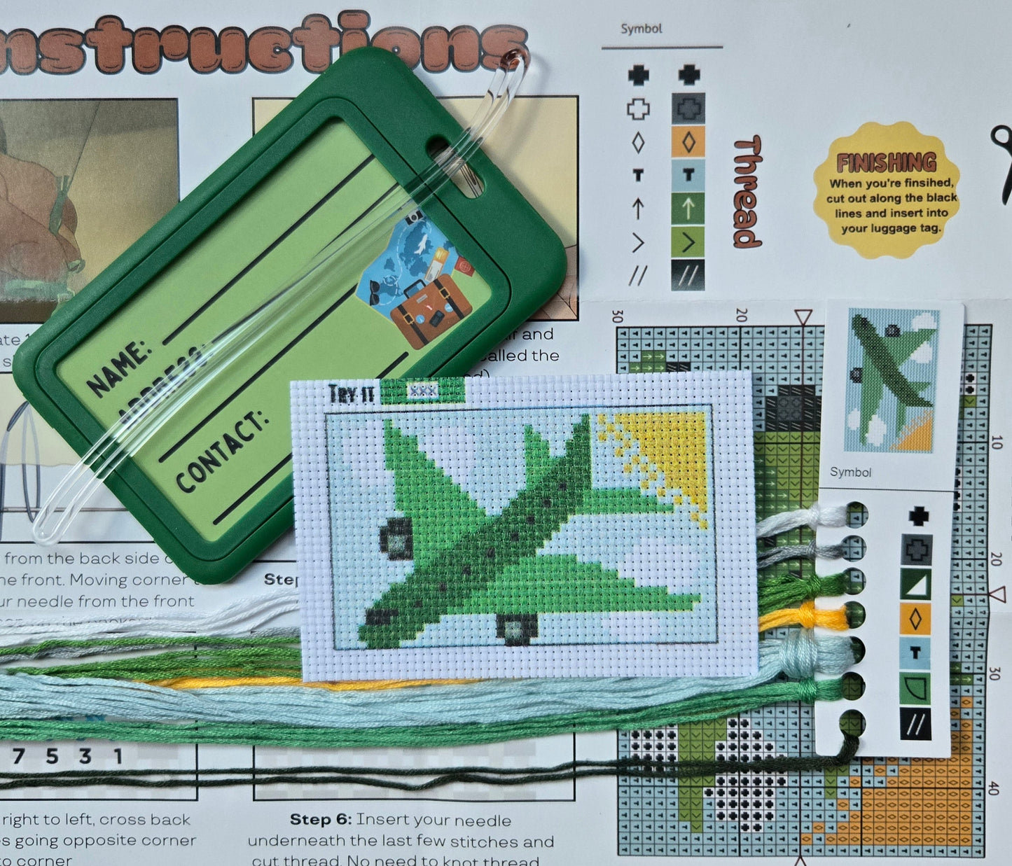 Green Airplane Cross Stitch Kit - Prismatic Fiber Arts