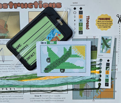 Green Airplane Cross Stitch Kit - Prismatic Fiber Arts