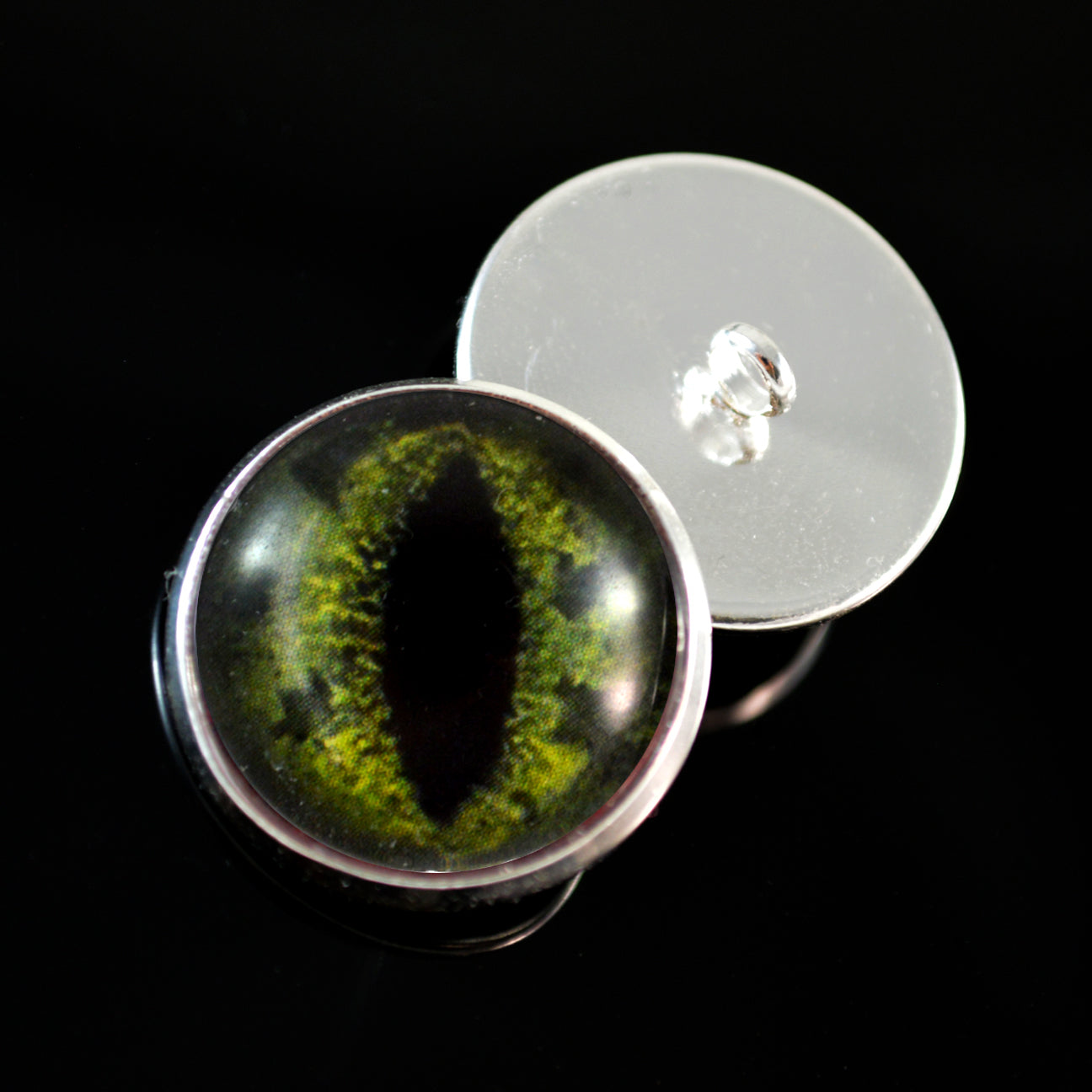 Green Alligator Sew-On Button Glass Eyes - Prismatic Fiber Arts