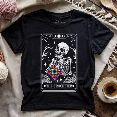 Skeleton Crocheter Tarot T-shirt - Prismatic Fiber Arts