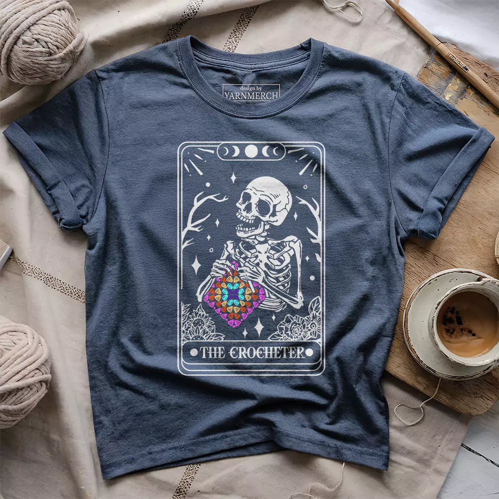 Skeleton Crocheter Tarot T-shirt - Prismatic Fiber Arts