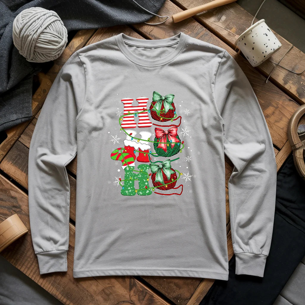 Ho Ho Ho Long Sleeve T-shirt - Prismatic Fiber Arts