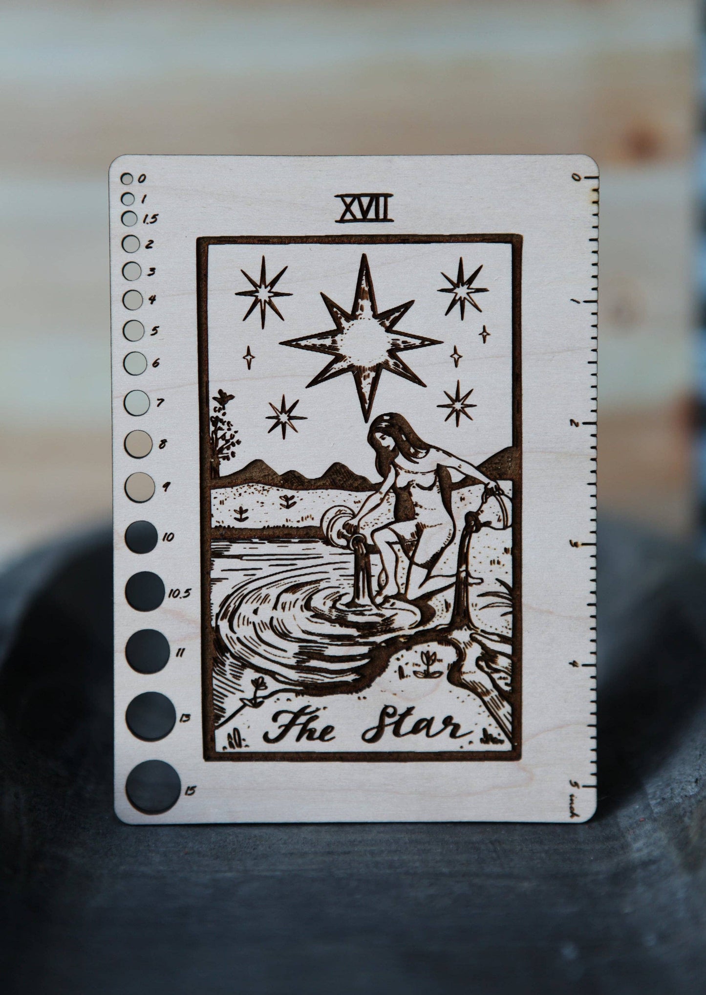 Maple Wood Moon Tarot Card Knitting Needle Gauge & 5" Ruler - Prismatic Fiber Arts