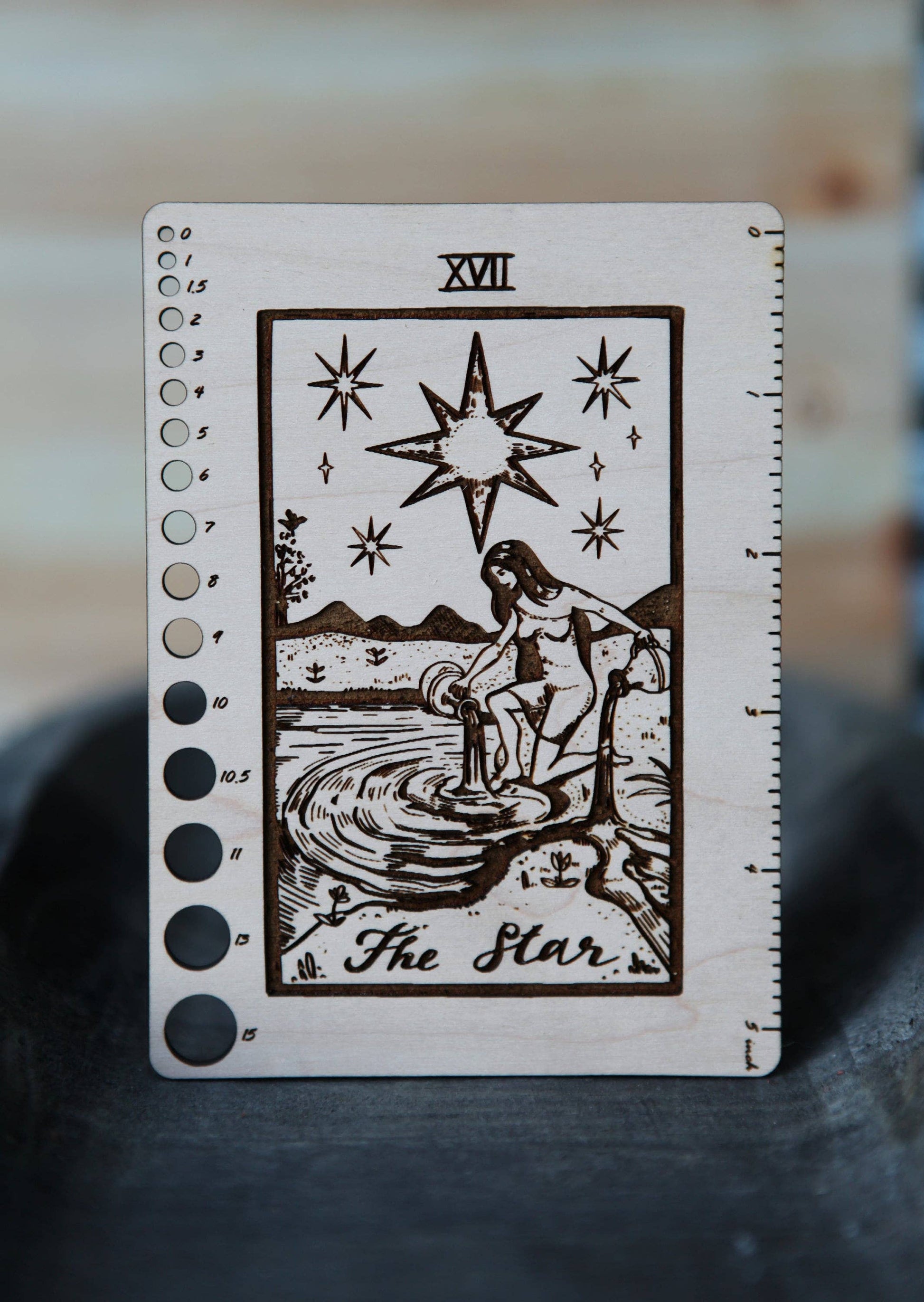 Maple Wood Moon Tarot Card Knitting Needle Gauge & 5" Ruler - Prismatic Fiber Arts