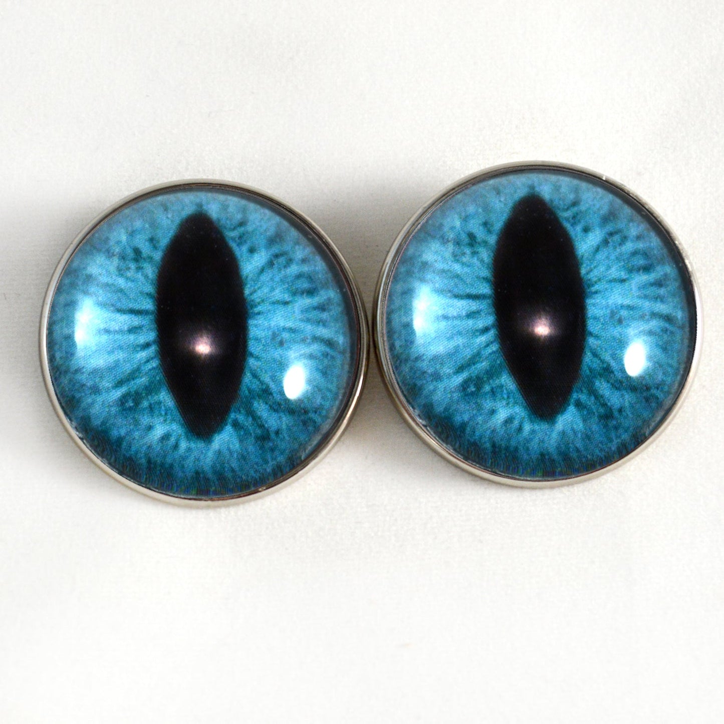 Teal Cat Dragon Sew-On Button Glass Eyes - Prismatic Fiber Arts