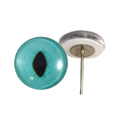 Bright Turquoise Cat Glass Eyes on Wire Pin Posts