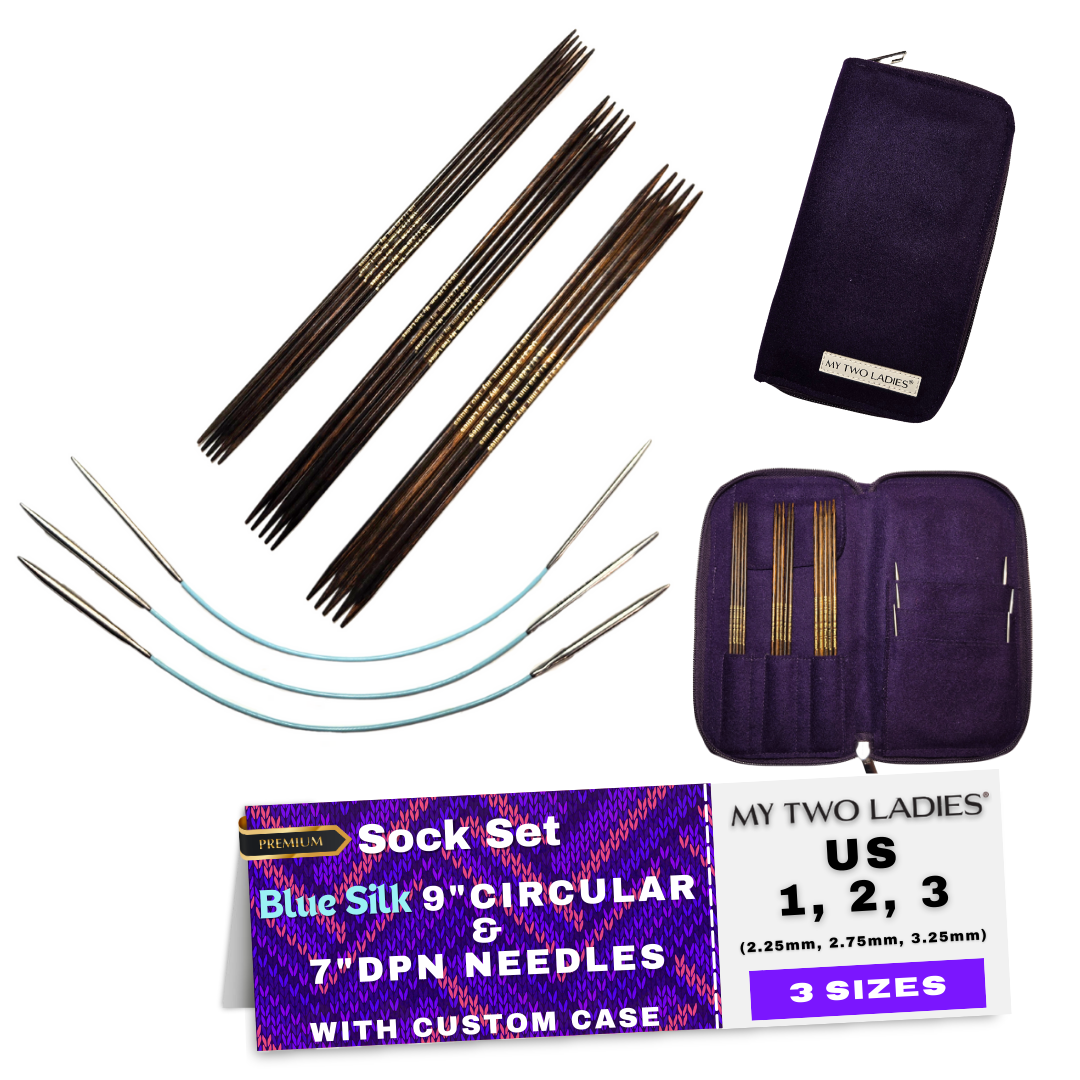 Blue Silk | Ultimate Sock Set | 9" Circular Needles & 7" DPN | 3 Sizes | w/custom case - Prismatic Fiber Arts
