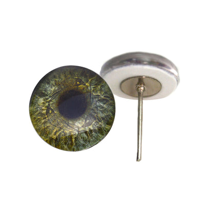 Sage Green Viking Raven Glass Eyes on Wire Pin Posts