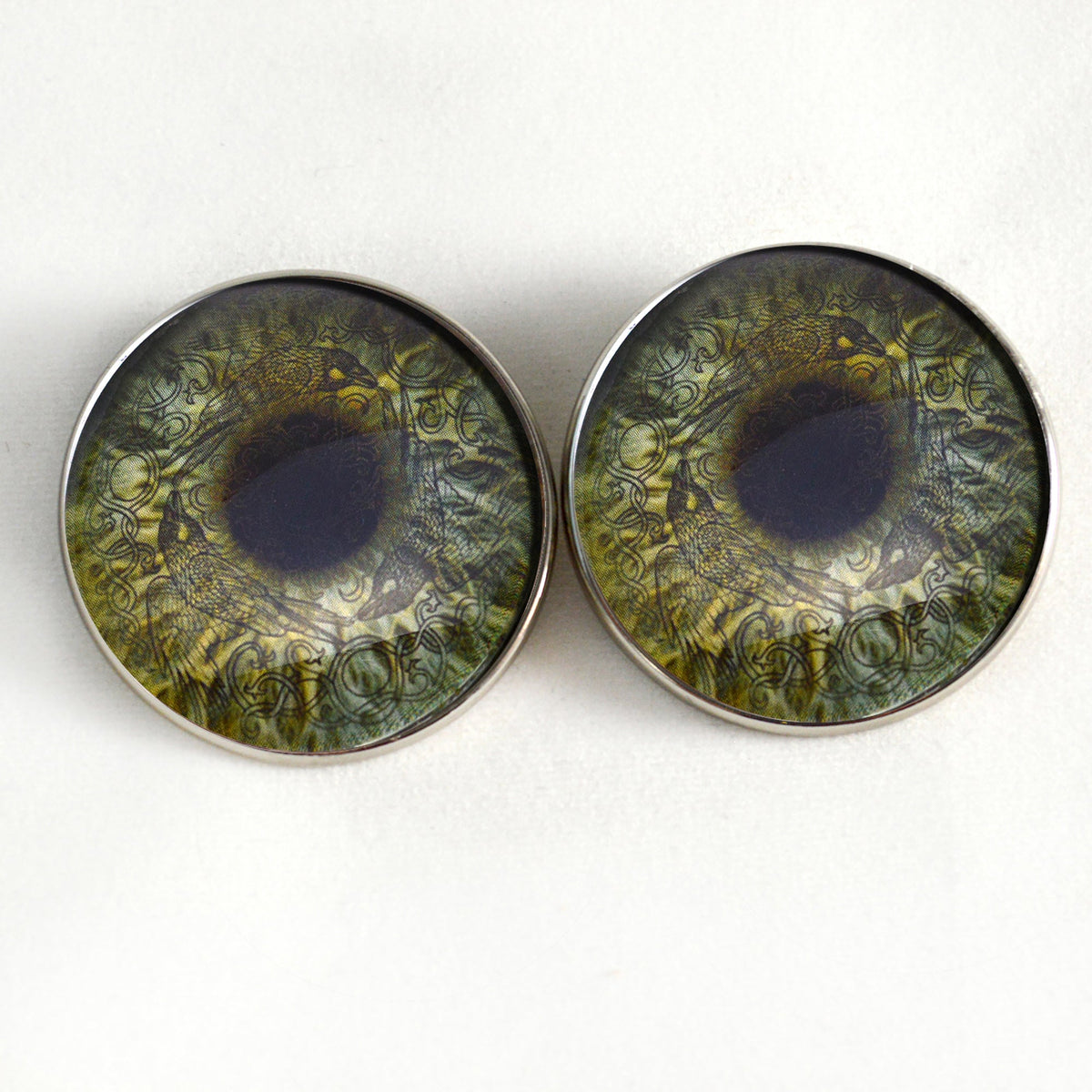 Sage Green Viking Raven Sew-On Buttons Glass Eyes - Prismatic Fiber Arts