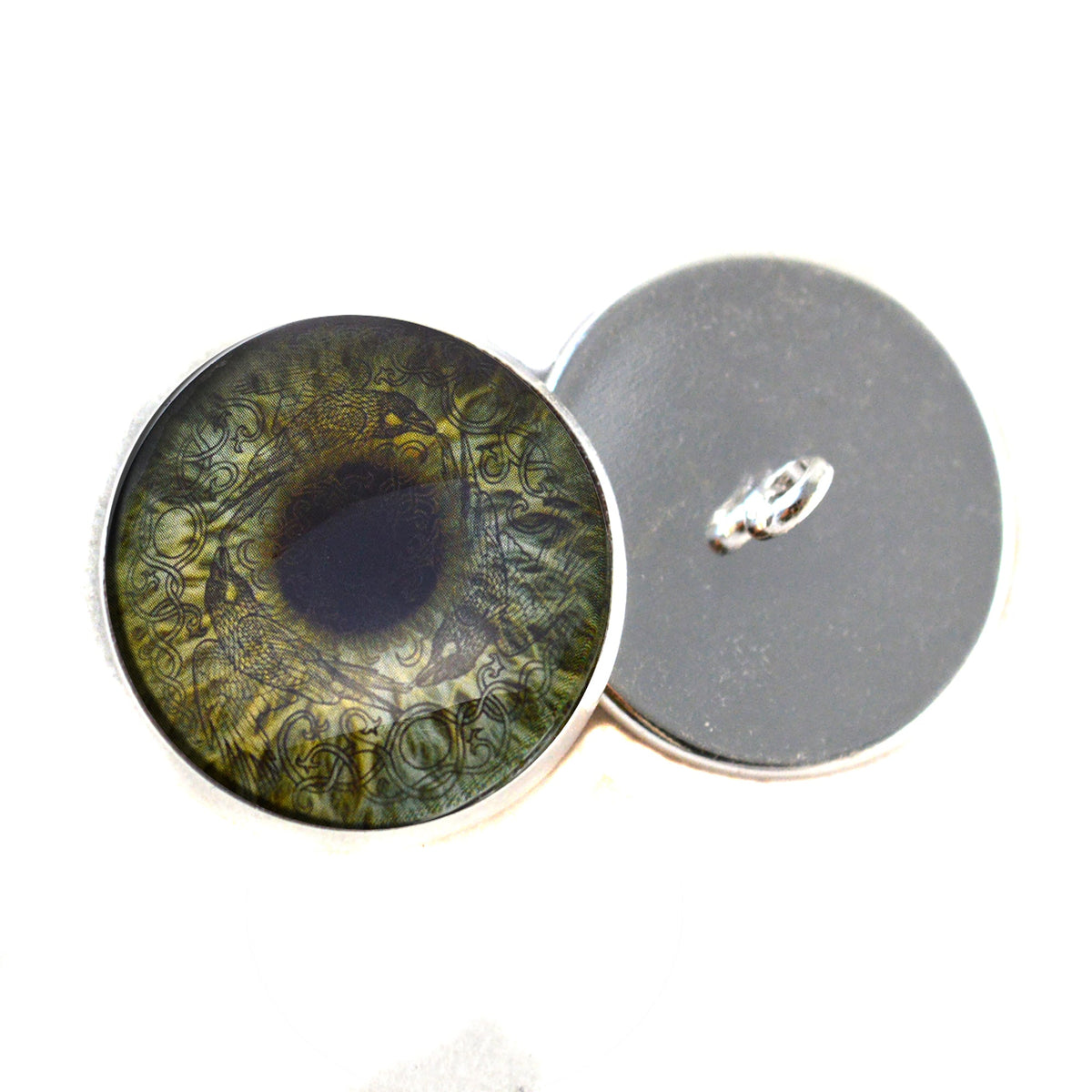 Sage Green Viking Raven Sew-On Buttons Glass Eyes - Prismatic Fiber Arts
