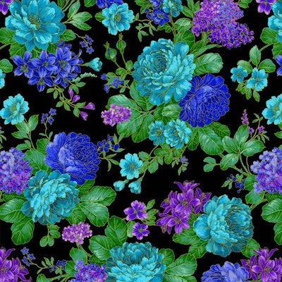 Black Opulent Bouquet Cotton Wideback Fabric Per Yard - Prismatic Fiber Arts