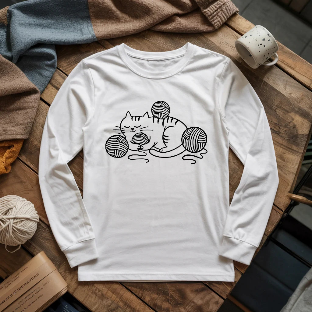 Cat And Yarn Long Sleeve T-shirt - Prismatic Fiber Arts