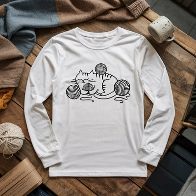 Cat And Yarn Long Sleeve T-shirt - Prismatic Fiber Arts