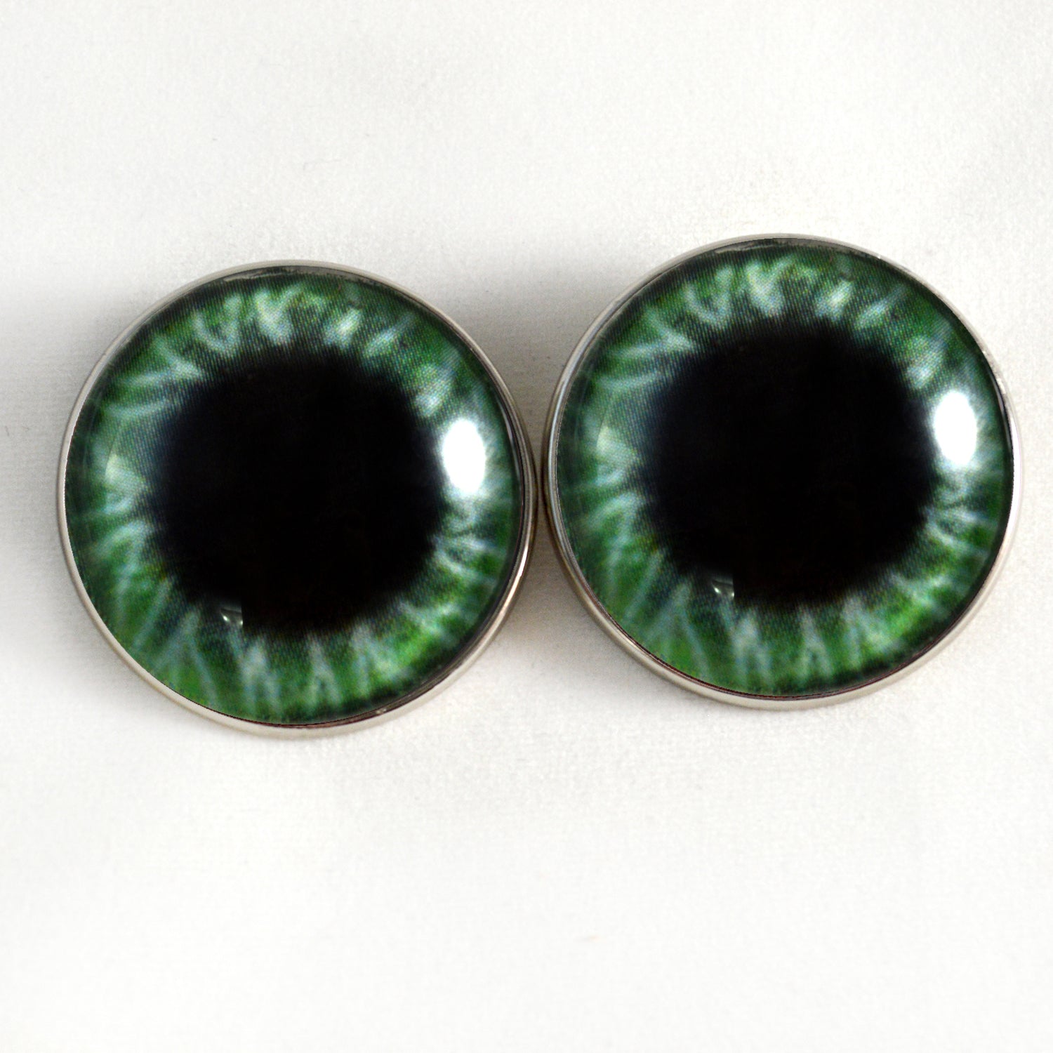 Wide Green Sew-On Button Glass Eyes - Prismatic Fiber Arts